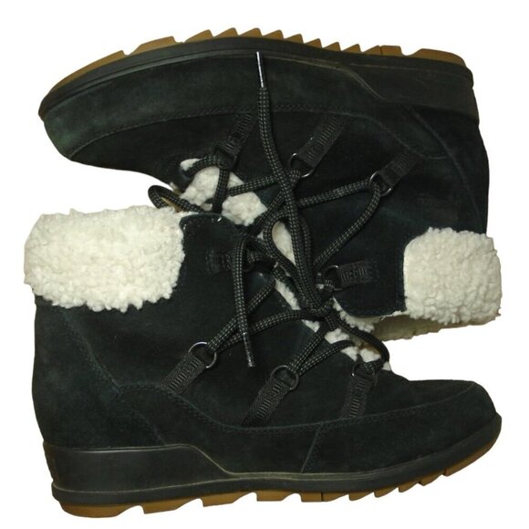 SOREL EVIE Wedge Booties Women's Size 10US 41EUR Black Cozy Lace Up Boots - Picture 1 of 11